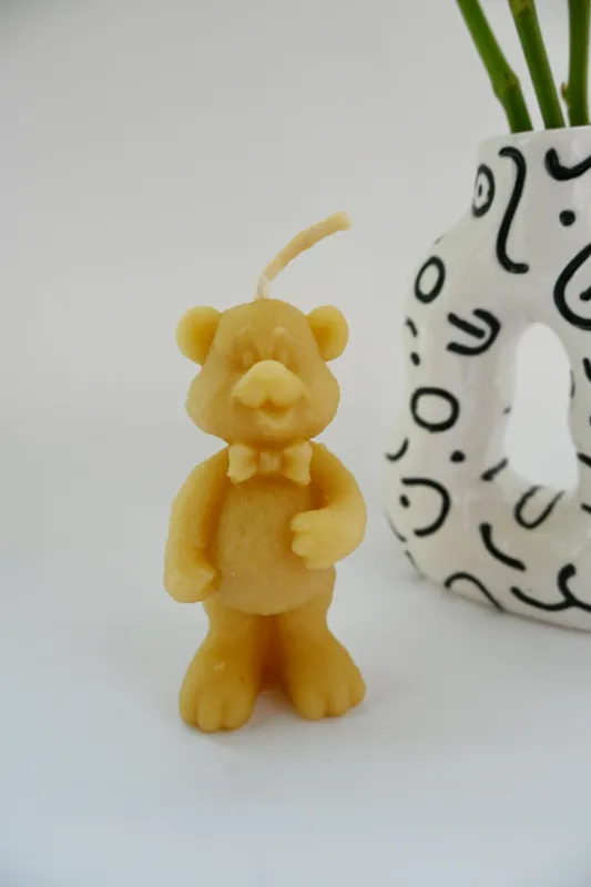 Product: Beeswax Teddy In A Bow Tie Candle