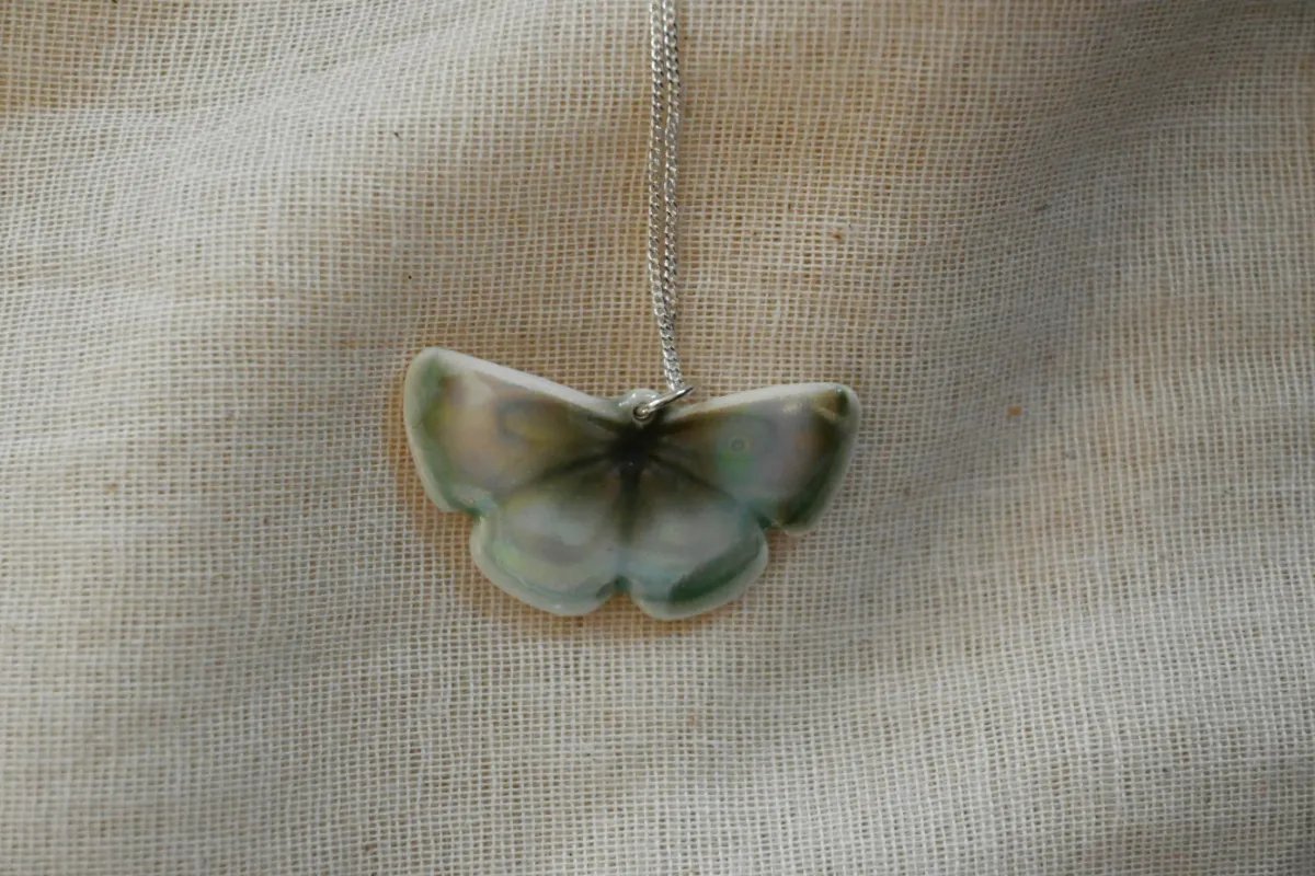 Butterfly Ceramic Glazed Sterling Silver Necklace