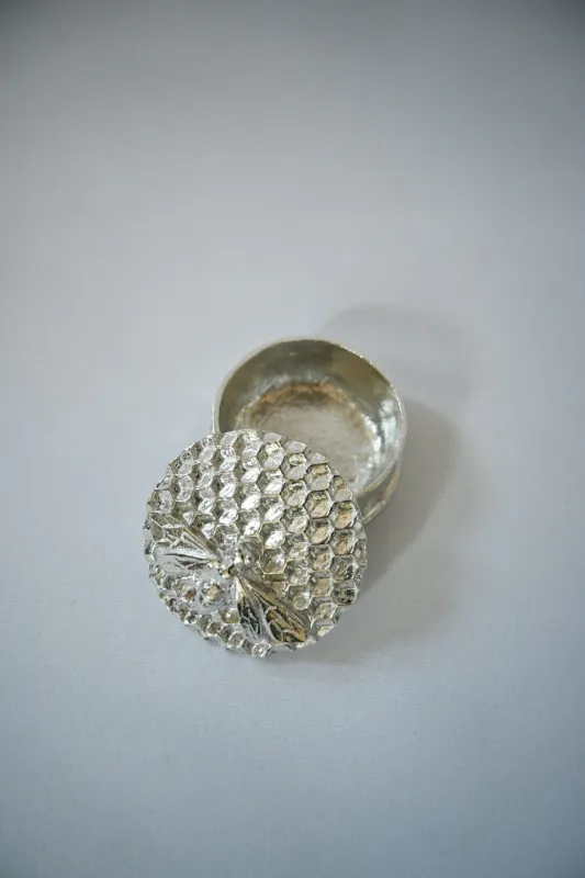 English Pewter Bee on Honeycomb Trinket Box