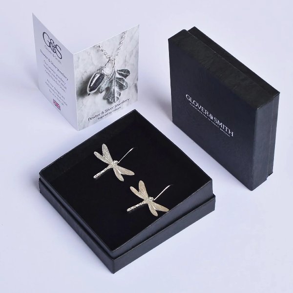 English Pewter Dragonfly Earrings