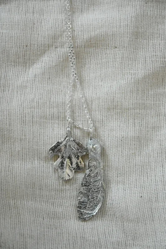 English Pewter Sycamore & Oak Leaf Necklace