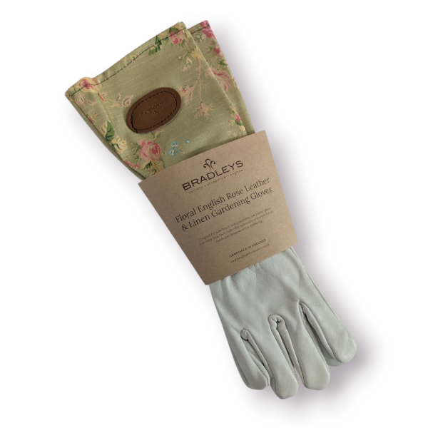 Product: Floral English Linen and Leather Gloves - Green/Small
