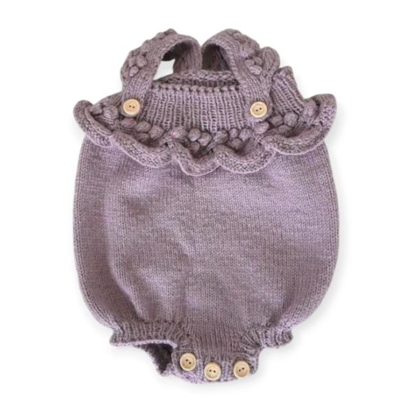 Product: Hand Knitted Burgundy Romper  0-3m