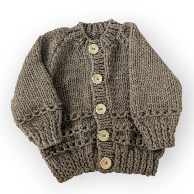 Product: Hand Knitted Coffee Cardigan - 6-12 months