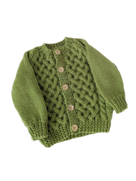 Hand Knitted Green Cardigan - 12 months
