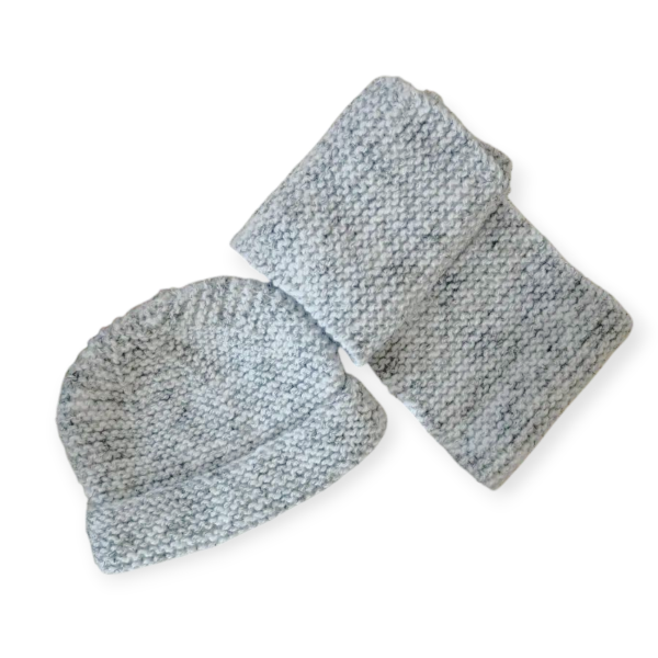 Product: Hand Knitted Grey Baby Hat with Scarf 6-9 Months