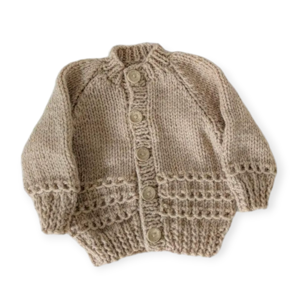 Product: Hand Knitted Sand Cardigan - 6-12 months