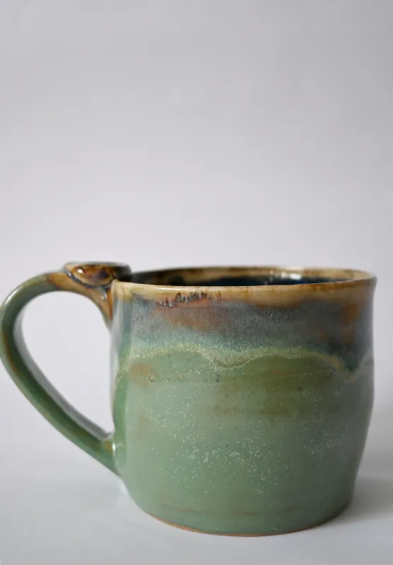 Hand Thrown Green Glaze Ceramic Mug
