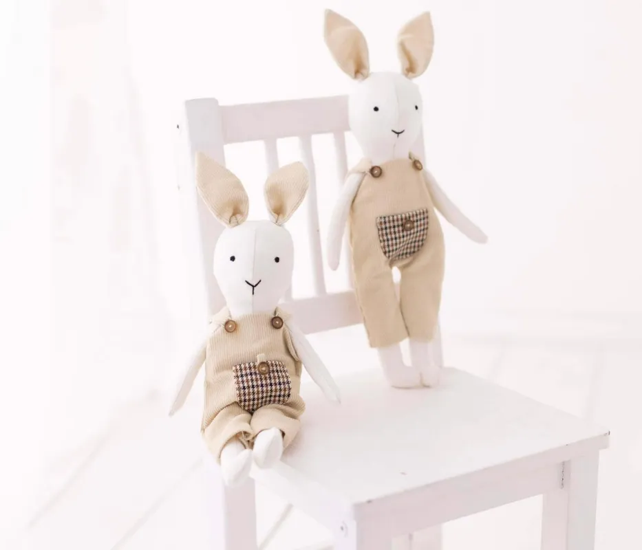 Handcrafted Bunny in Corduroy Jumpsuit