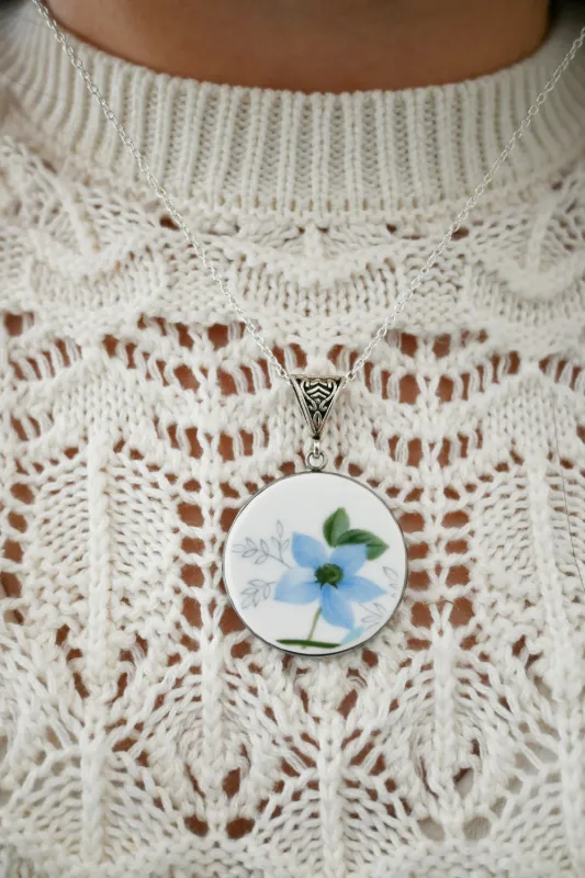 Product: Handmade Blue Flower Ceramic Pendant