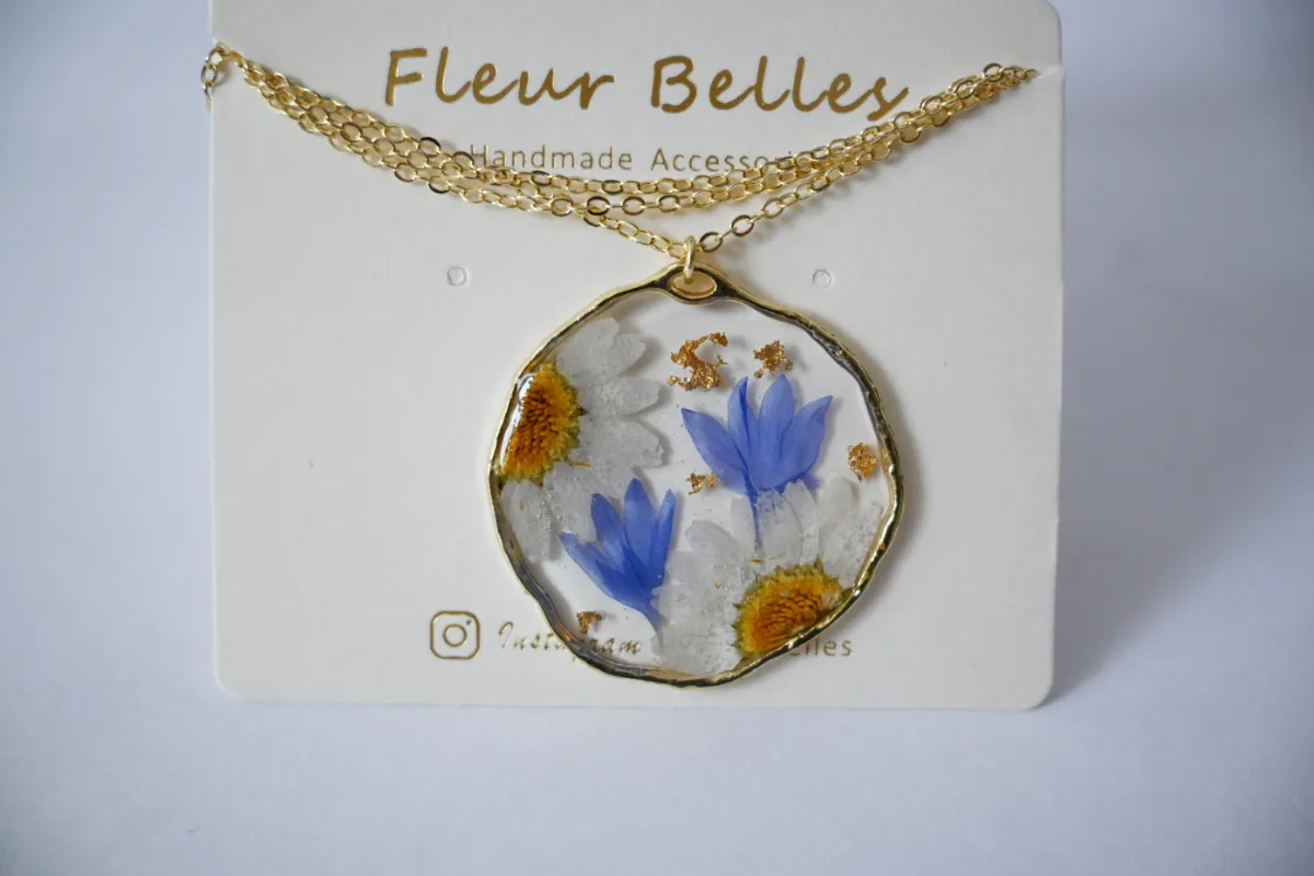 Handmade Bluebell & Daisy Pendant with Chain