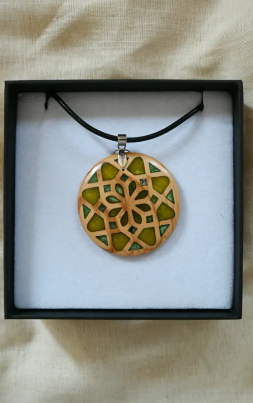 Handmade Green Celtic Wood Pendant