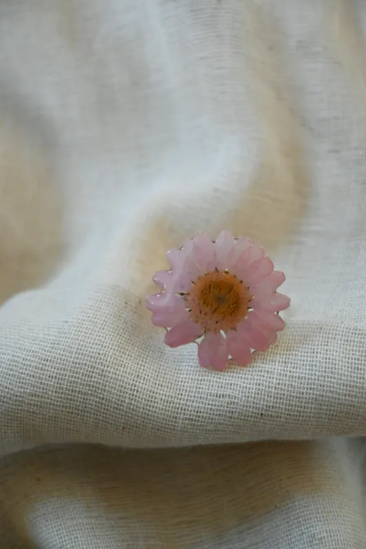 Handmade Pink Daisy Real Flower Ring