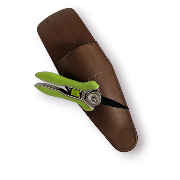Product: Leather Flower Scissor Pouch - Brown & Green Scissors