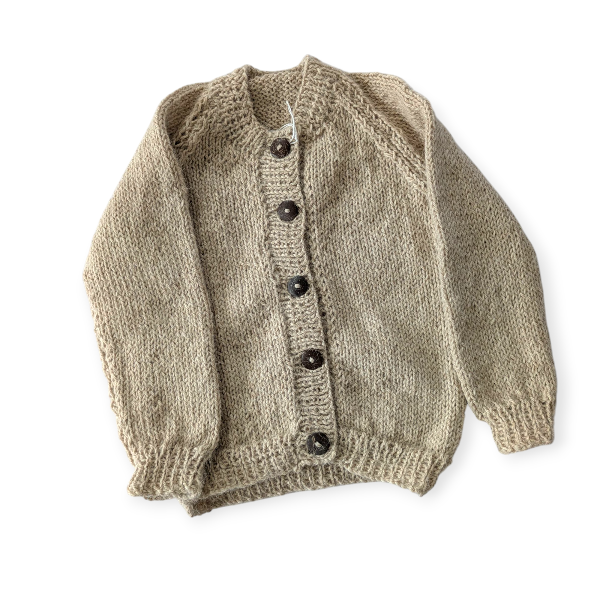 Pure 100% Baby Alpaca Cardigan in Sand 1-2y