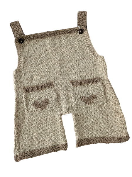 Pure 100% Baby Alpaca Dungarees in Sand 12-18m
