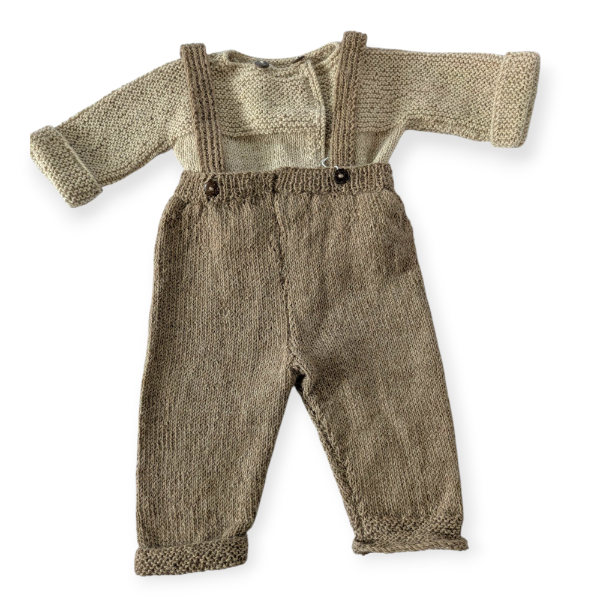 Pure 100% Baby Alpaca Trouser Suit in Nougat and Sand 9-12m