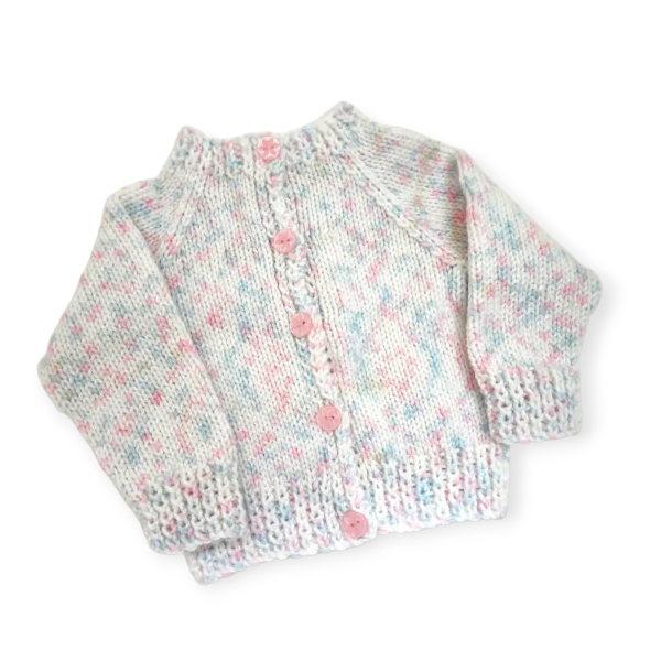 Product: Speckled Pink/Blue/White Cardigan 0-3 months
